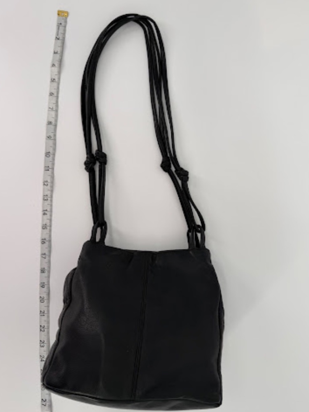 Vintage Saddle River Black Soft Glove Leather Knotted Strap Crossbody Bag